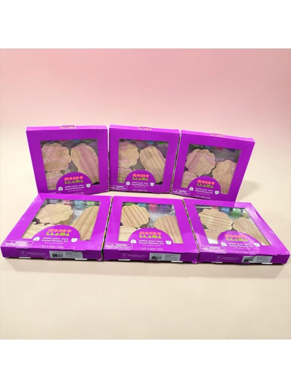 Set of 6 Paint-Your-Own Wood Flowers Craft Kit By Mondo Llama Includes Paint & B